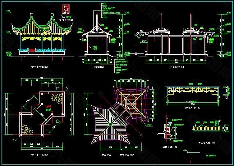 四角亭CAD建筑图纸