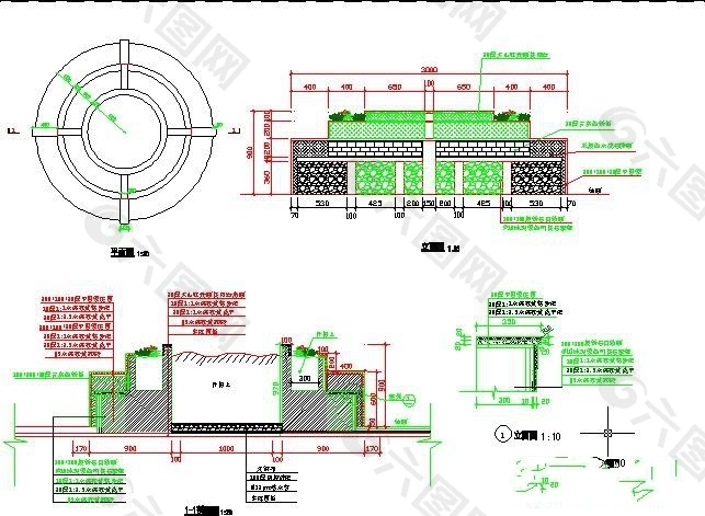 特色圆形树池座凳施工图