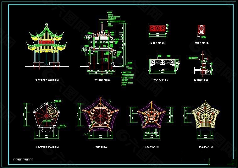 五角亭CAD建筑图纸