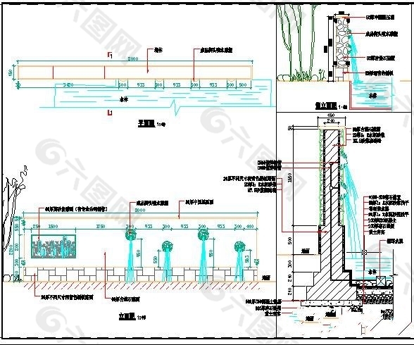 庭院喷水景墙施工图