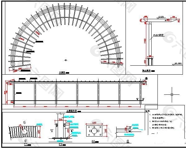 原创弧形花架施工详图