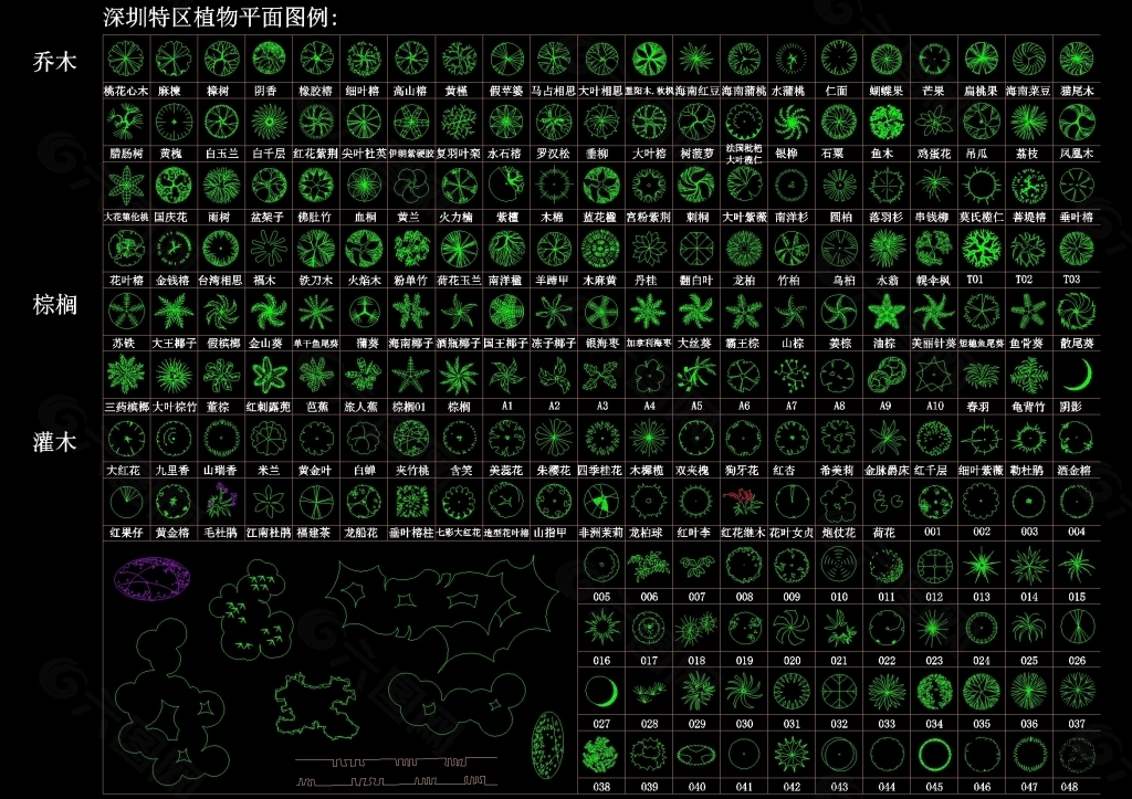 植物平面cad图库素材
