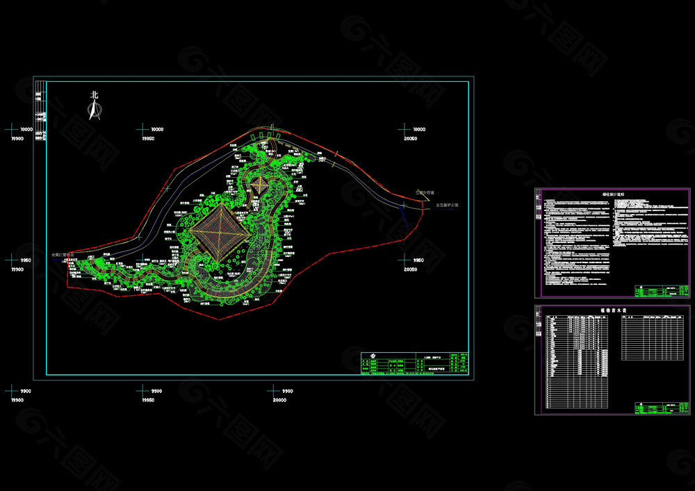 九仞阁平台绿化配置cad图纸