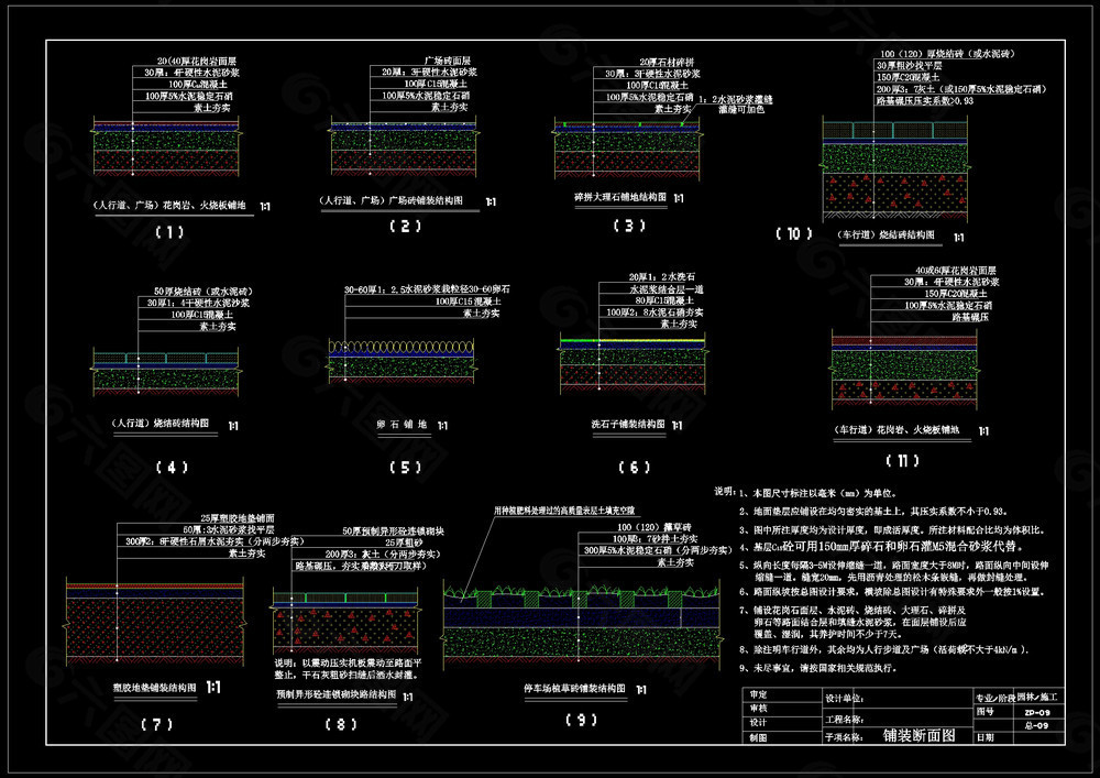 铺装断面图cad图纸