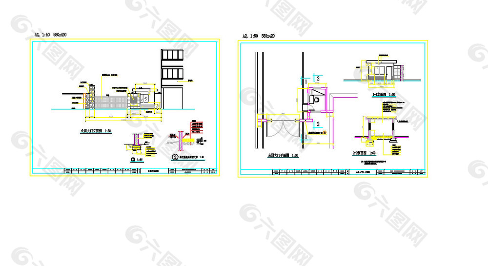 建施大门立面cad图纸