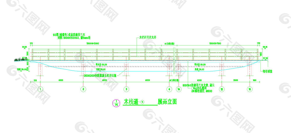 木栈桥展开立面图cad图纸