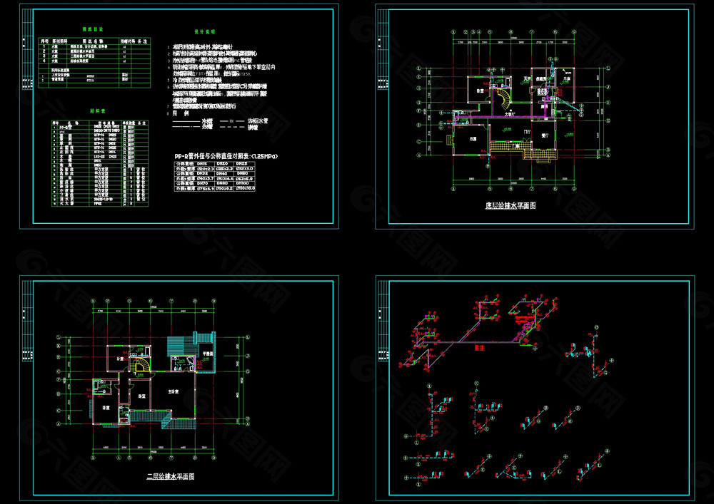 别墅给排水cad图纸