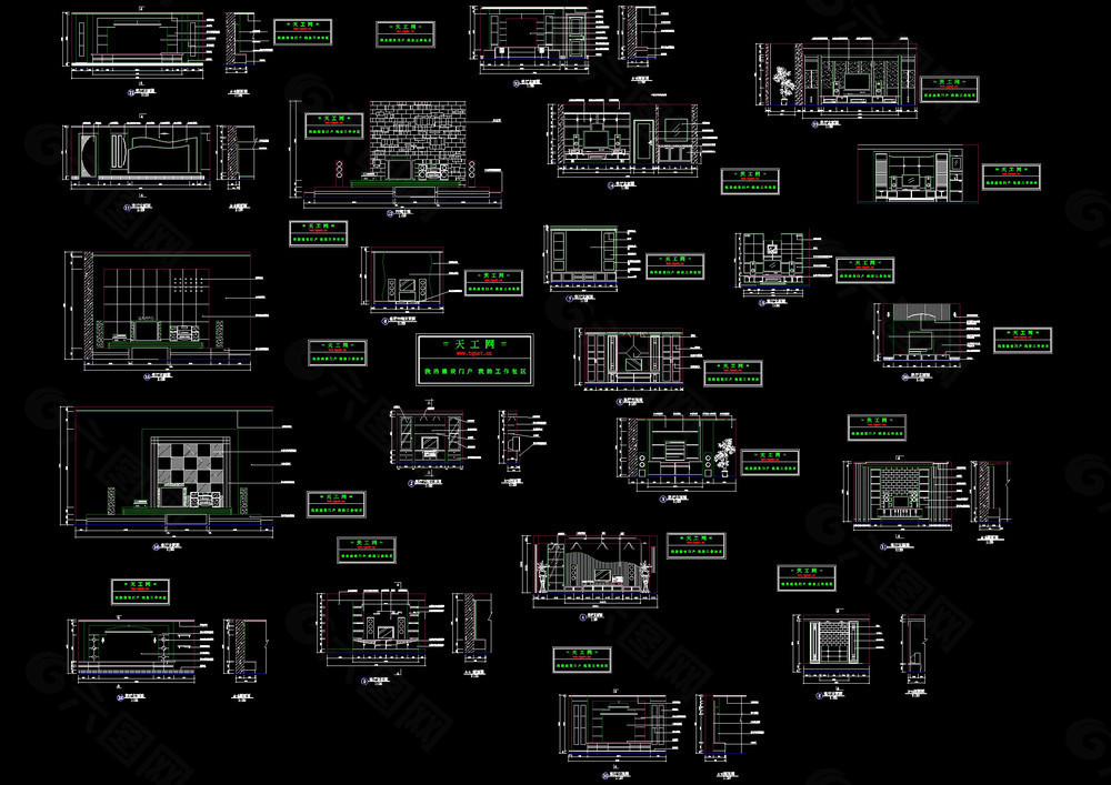 电视柜背景墙cad图纸