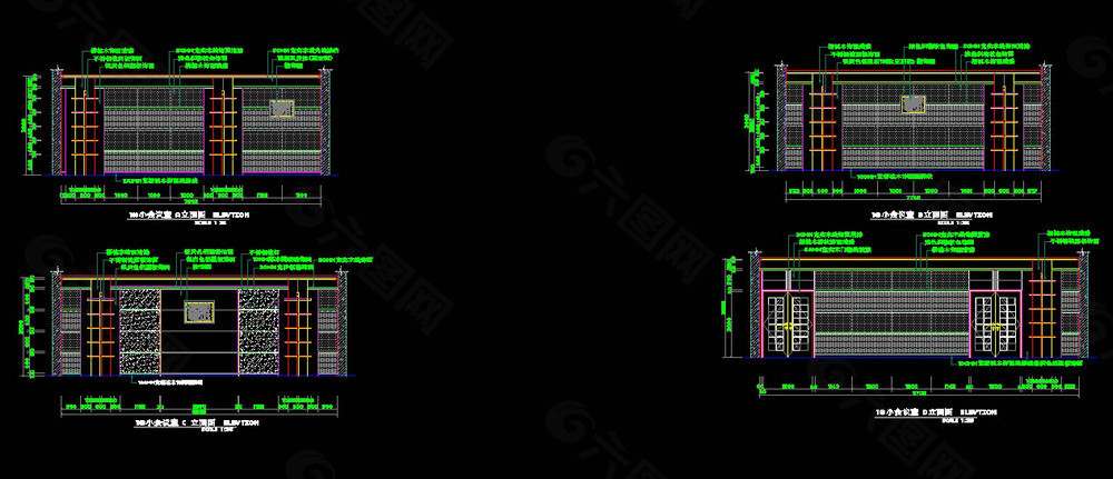 小会议室立面图cad图纸