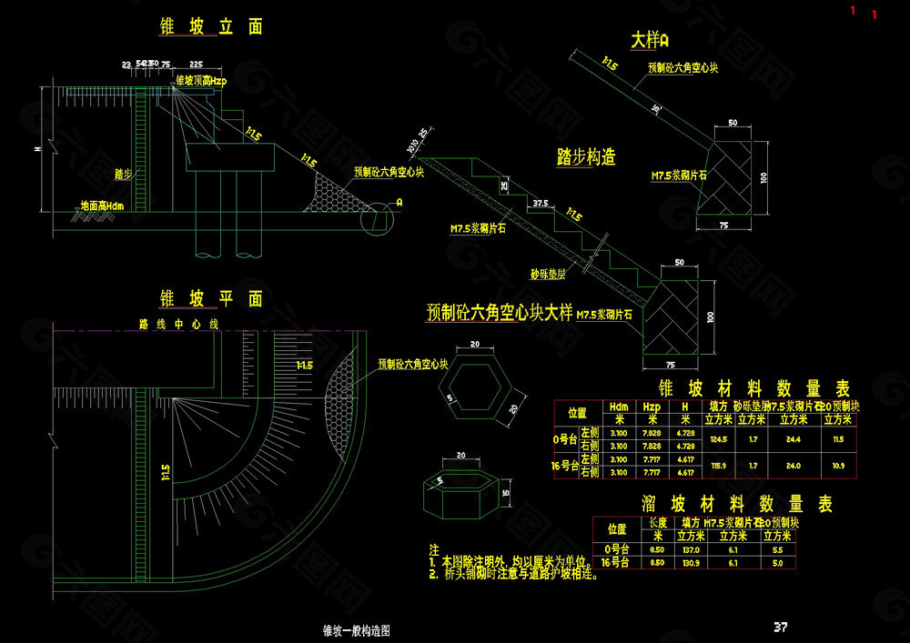 桥台锥坡构造图cad图纸