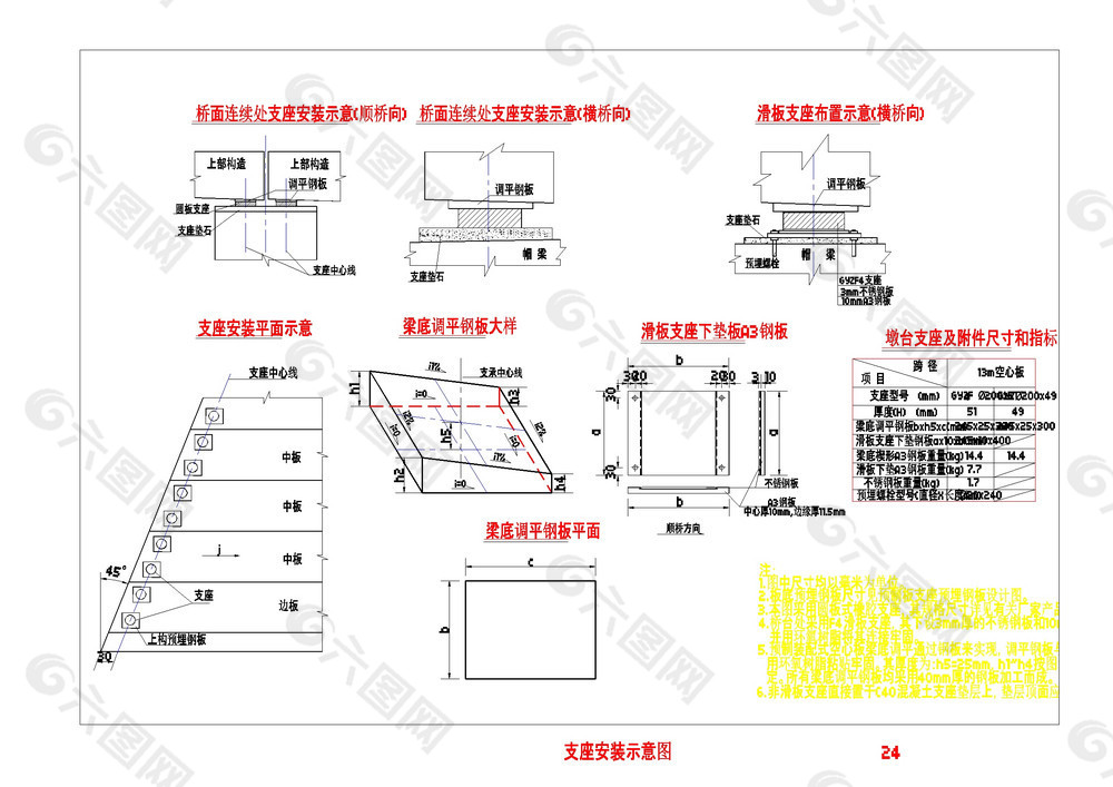 支座安装图cad图纸