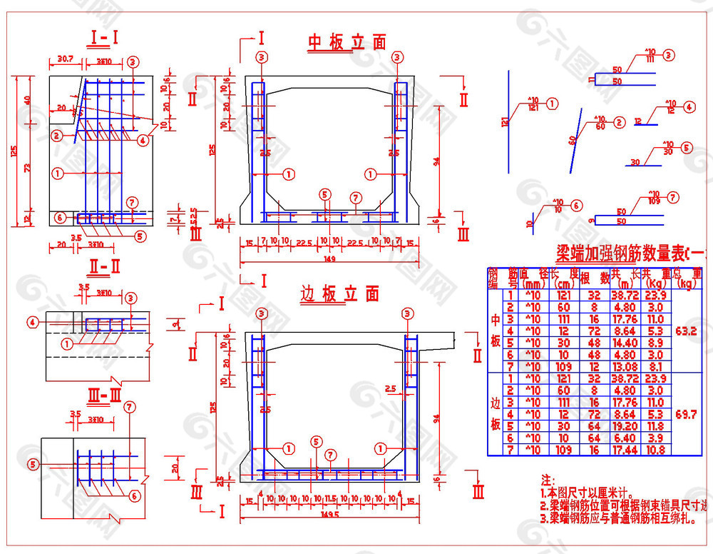 梁端加強鋼筋佈置圖cad圖紙