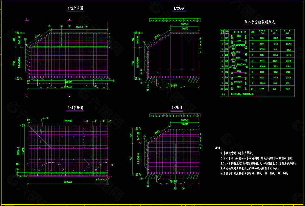主桥主墩承台钢筋图cad图纸