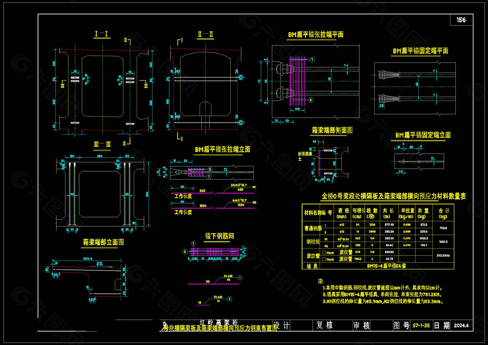 横隔梁板及箱梁端部横向预应力cad图