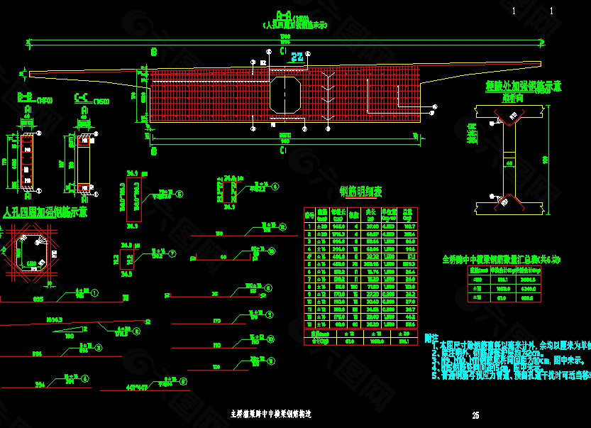 主桥箱梁跨中中横梁钢筋构造cad图纸