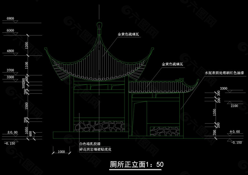 公厕立面cad图素材