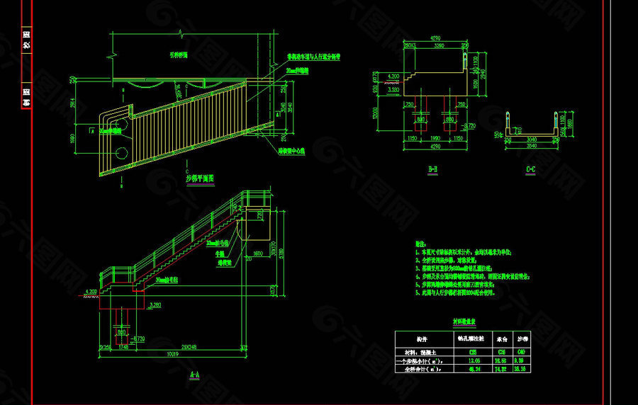 人行道步梯及其基础图cad图纸