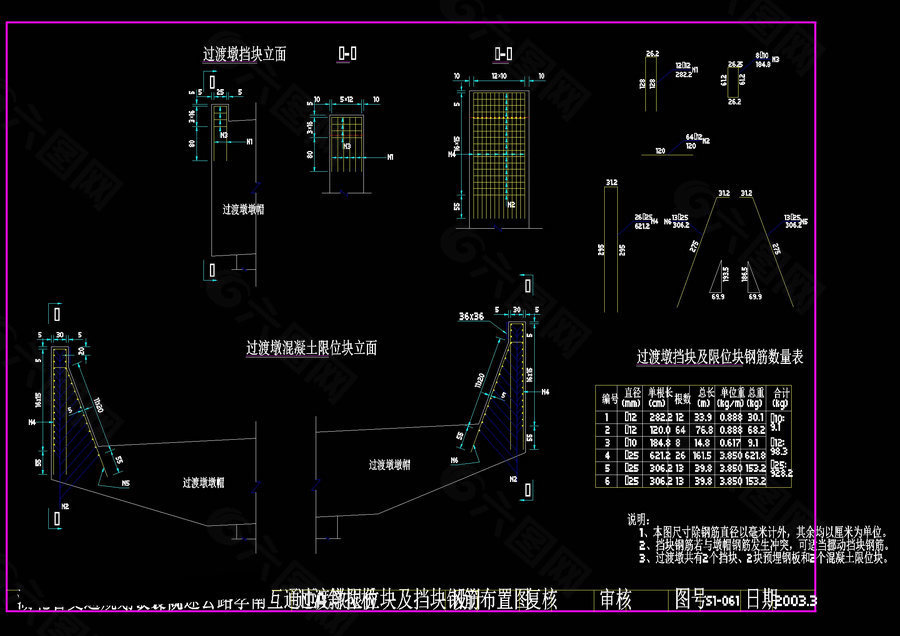 过渡墩限位块及挡块钢筋cad图纸
