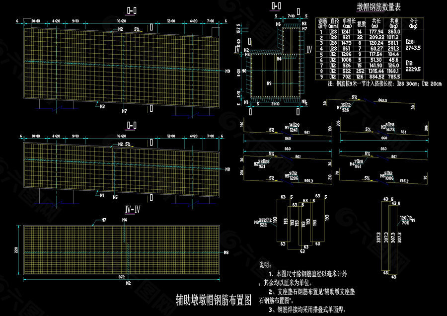 辅助墩墩帽钢筋布置图