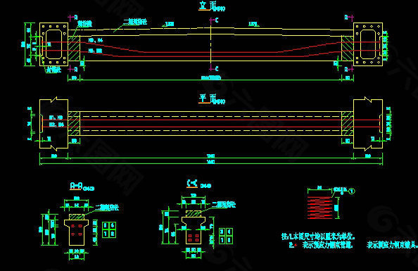 主桥中横梁预应力钢束布置cad详图