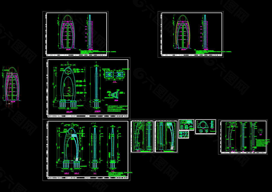 砼索塔构造图cad图纸素材