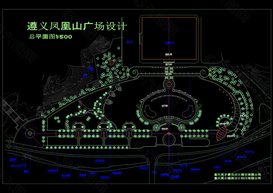 遵义凤凰山广场景观cad图纸