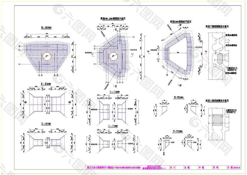 桥塔隔板钢筋构造图cad图纸