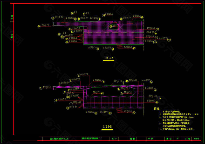 塔梁固结段钢筋图cad详图素材