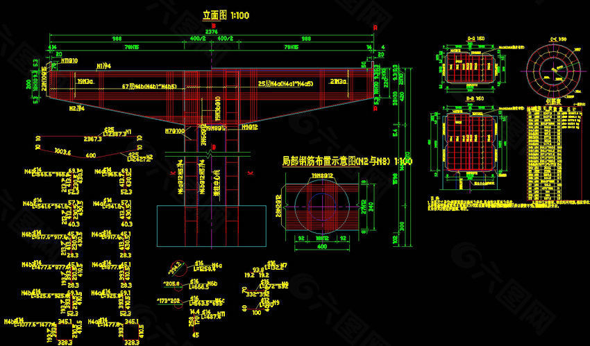 边墩普通钢筋构造图cad图纸