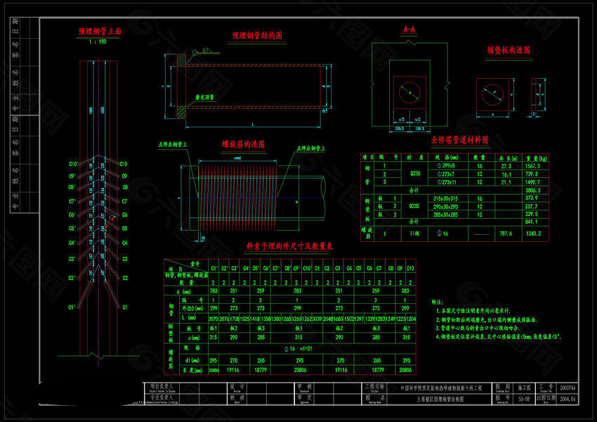 主塔锚区预埋管道cad图纸