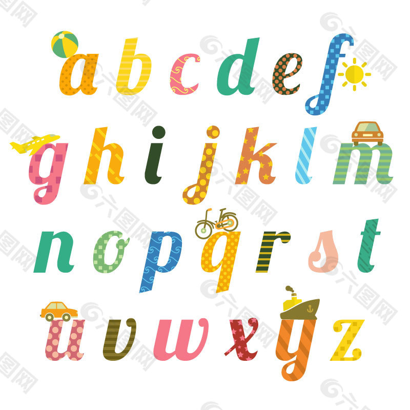 26个童趣英文字母设计矢量