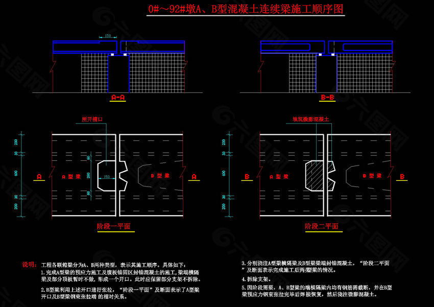预应力混凝土连续梁cad图纸