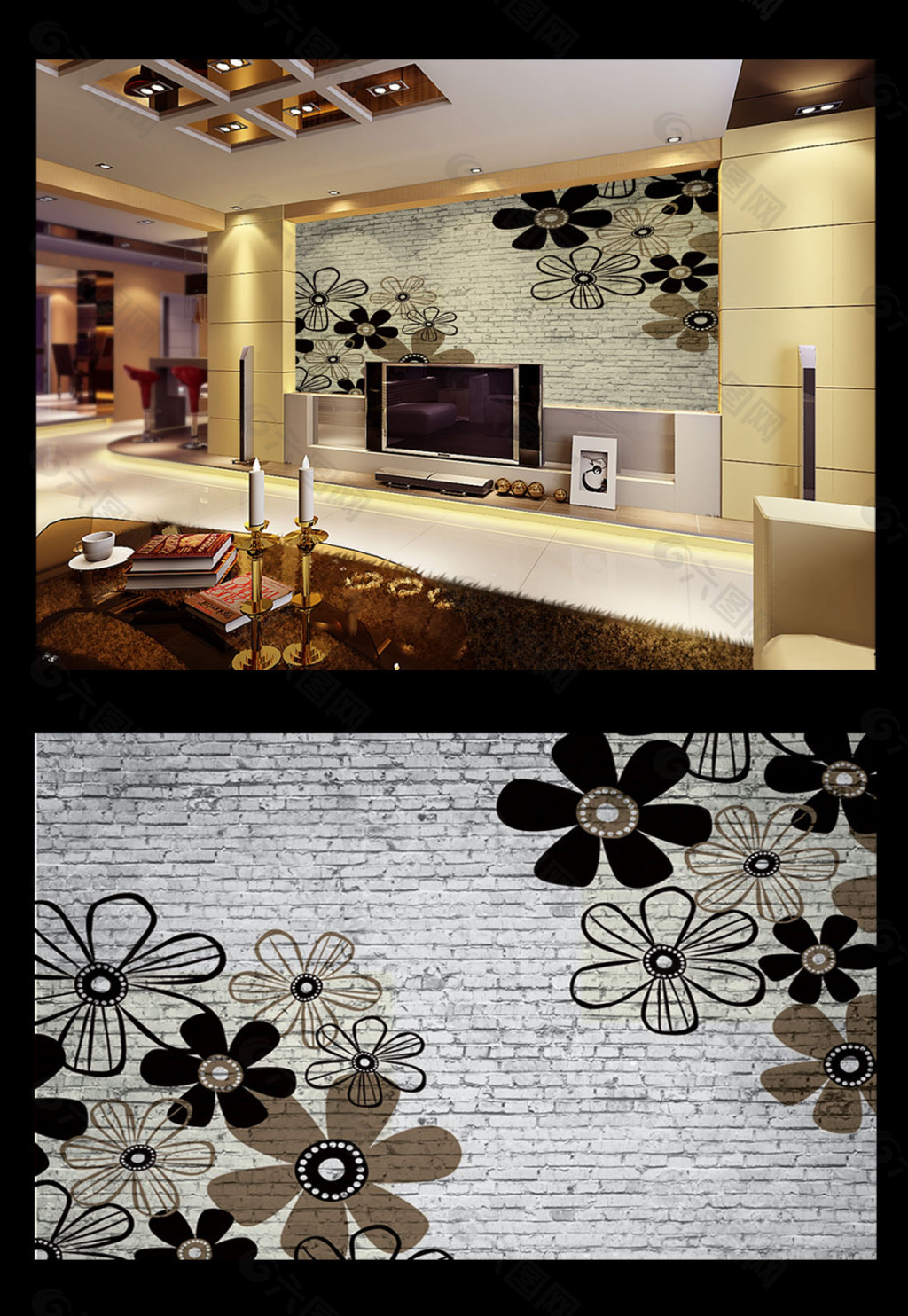 2014家装餐厅中式壁画背景墙效果图 – 设计本装修效果图