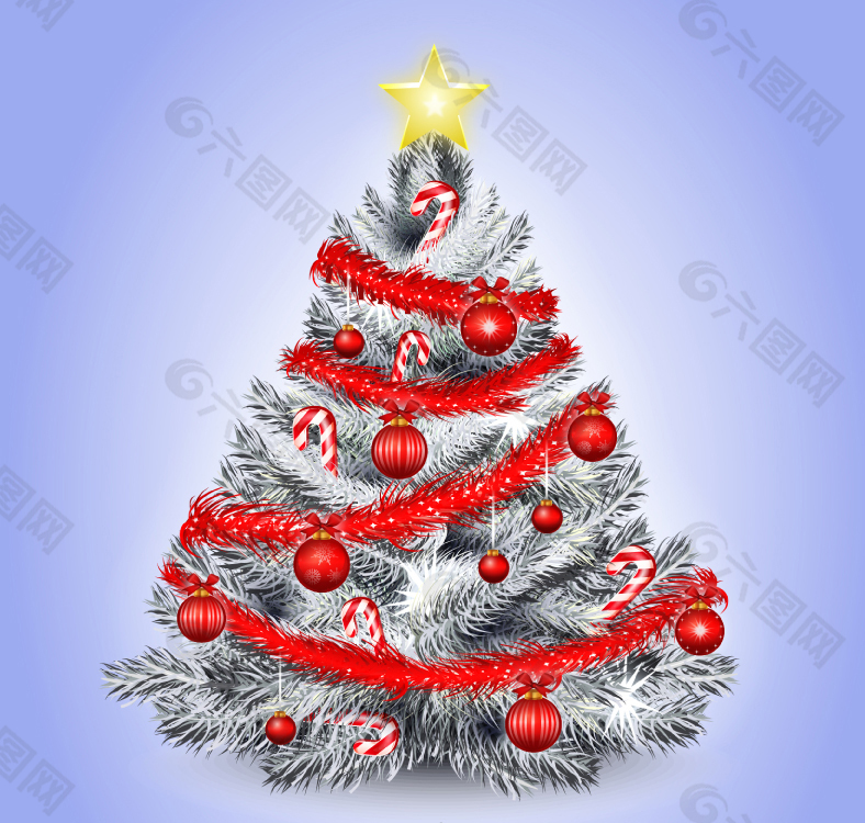彩带条装饰银色圣诞树
