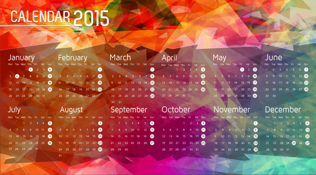 2015彩色背景日历表矢量素材