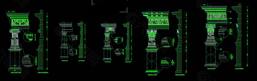 爱奥尼克柱立面图块cad图纸