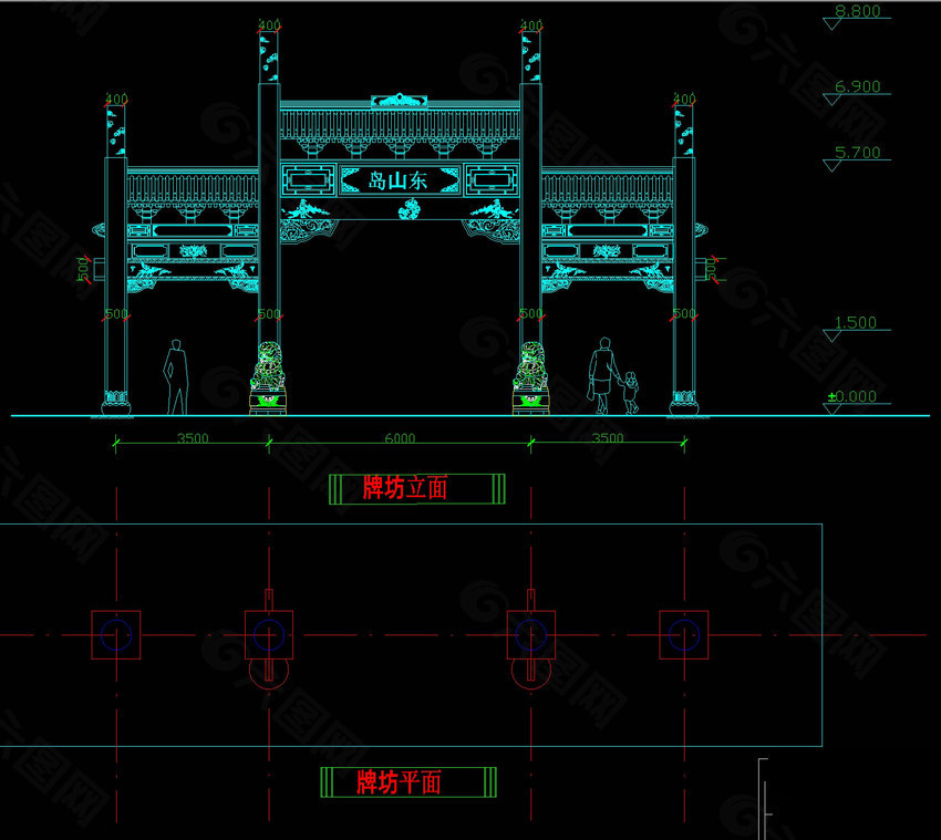 牌坊平立面施工图