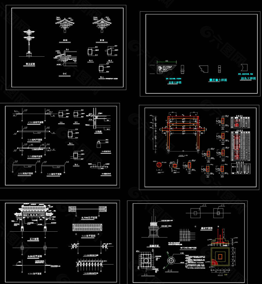 牌坊施工图cad详图设计
