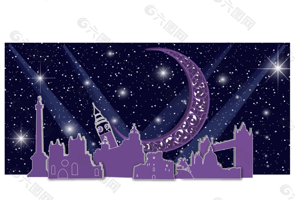 浪漫紫色夜空婚礼展板＆背景