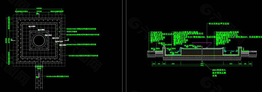 喷泉水体结构cad大样图