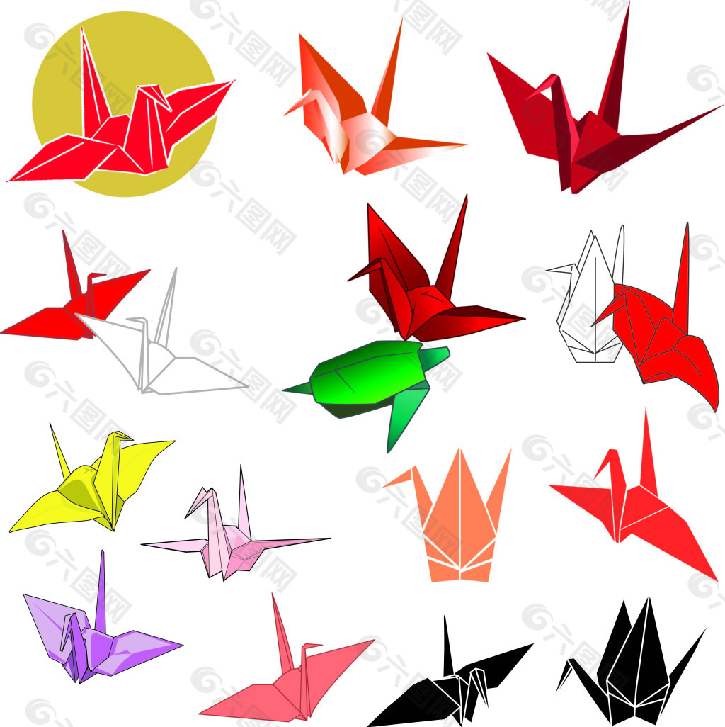 多种纸鹤矢量图