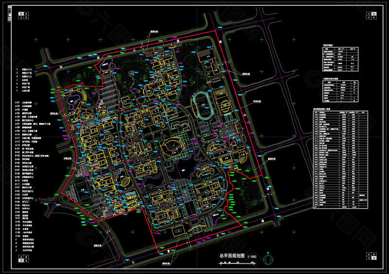 大学校区规划设计cad图纸