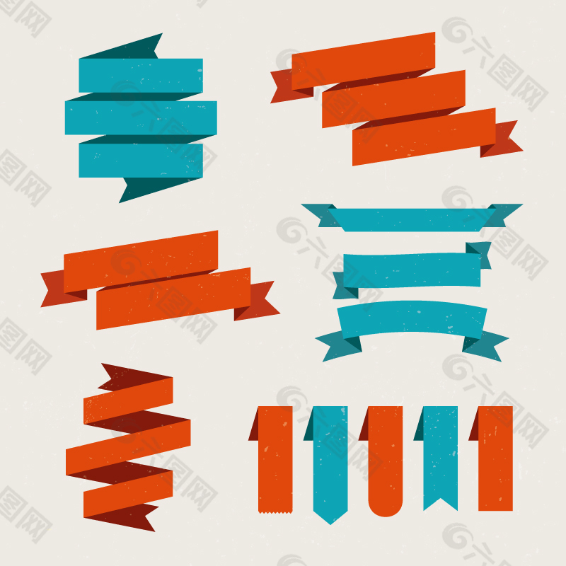 6款彩色纸丝带设计矢量素材
