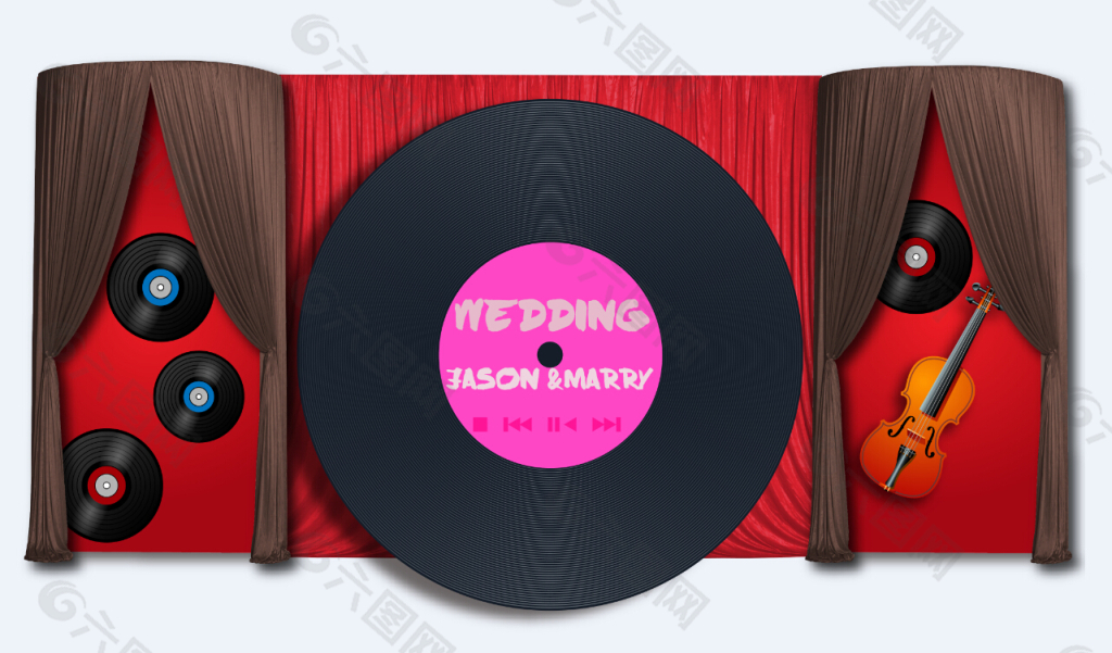 音乐唱片婚礼背景红色中国风个性背景装饰