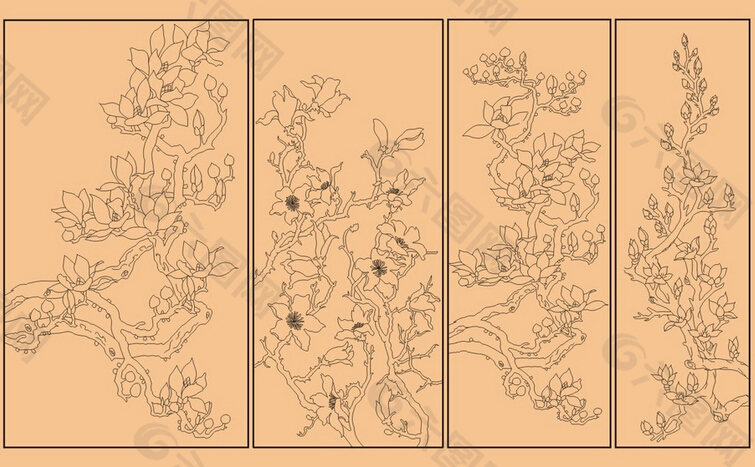 木兰花白描图