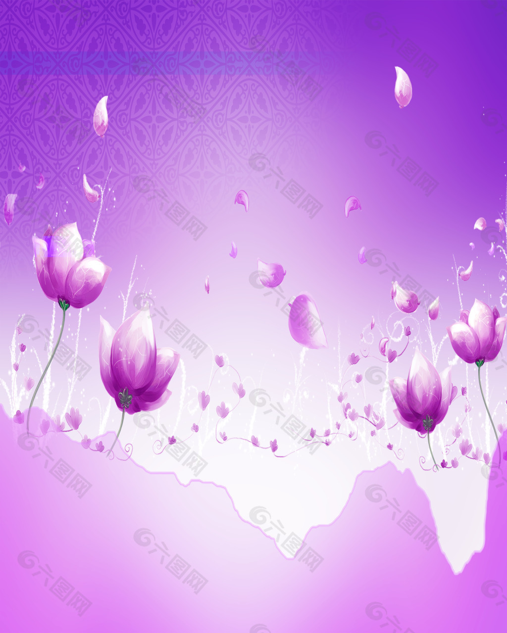 紫色梦幻花朵移门图案