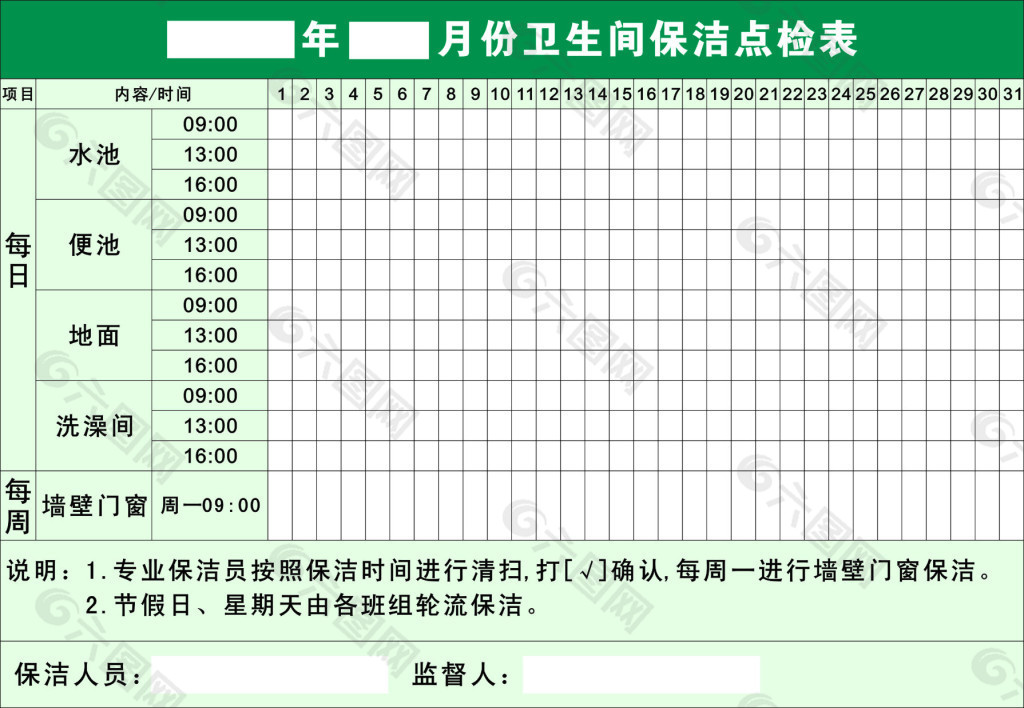 卫生点检表