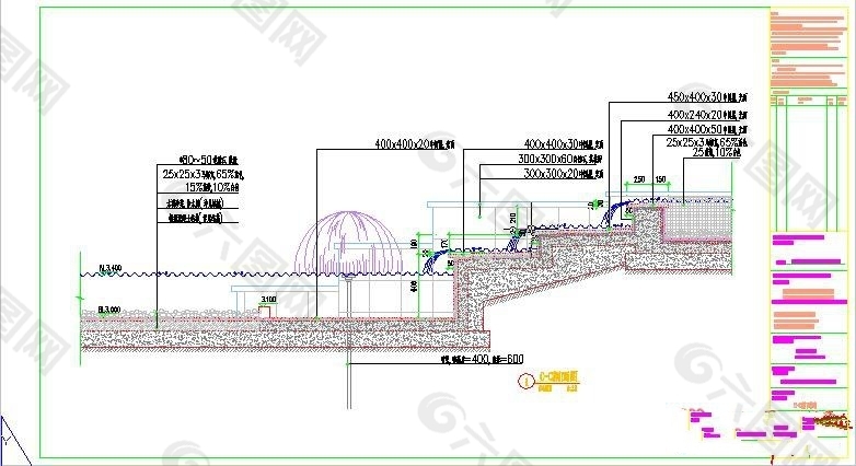 跌水喷泉剖面图