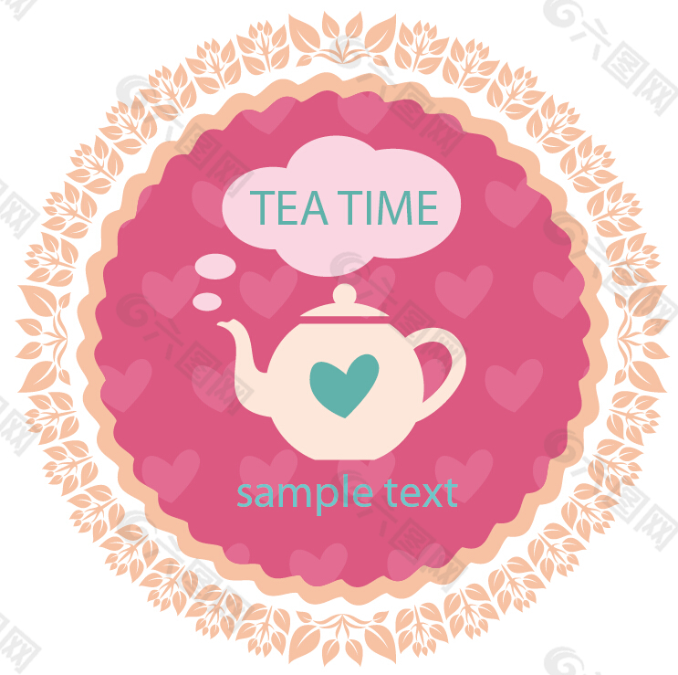 嫩粉色清新可爱圆形茶壶素材