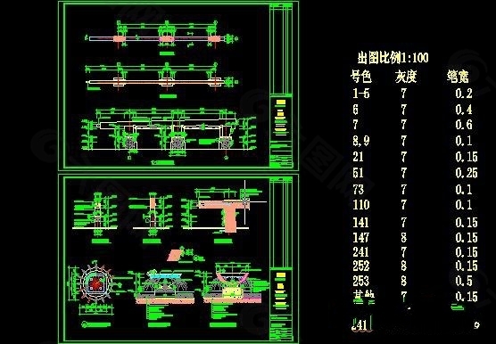 水墙设计立面剖面图